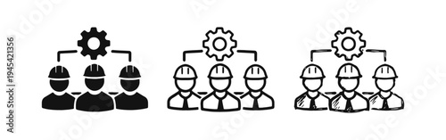 Engineering Team and Management Icon Set - Skilled Workers with Gear Symbol