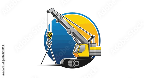 Yellow Crawler Crane Vector Illustration. Heavy Equipment Lifting Machine Graphic Icon for Construction Industry and Building Projects.