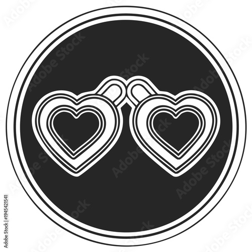 Interlocked Heart Shaped Padlocks in a Circular Black and White Design for Valentine's Day and Romantic Themes