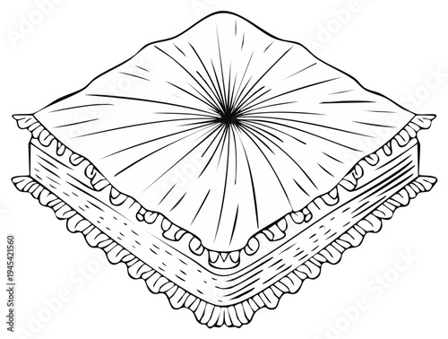 Hand Drawn Two Layer Sweet Baklava Pastry Sketch with Nut Filling and Honey Syrup