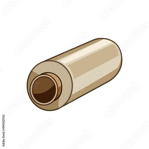 Roll of transparent cling film on a white background, illustrative vector style product image for kitchen, food storage and packaging, showing thin disposable plastic wrap roll