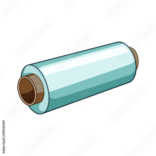 Cling film roll illustration showing transparent plastic wrap for kitchen usesealing, preserving and protecting food, groceries and household items on white background