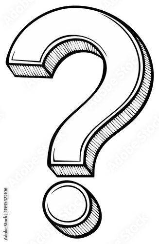 Hand-drawn illustration of a large question mark with shadows, inquiry concept
