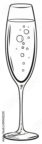 Elegant flute glass filled with sparkling celebratory beverage and effervescent bubbles