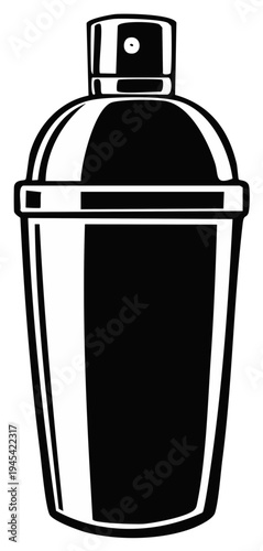 Illustration of a Cocktail Shaker, Black and White, Isolated