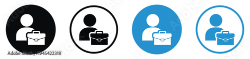 Human avatar icons with a briefcase. High-quality vector symbols for employment, recruitment, professional services, office workers, and career development themes in four styles.