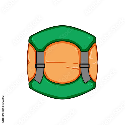 Inflatable orange and green compression bag with dual straps and buckles compressing gear for compact, organized storagelightweight, portable travel and camping essential