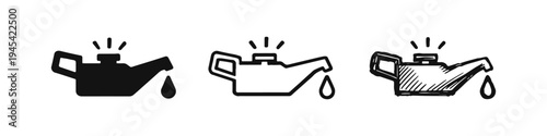 Engine Oil Can Icon Set with Dripping Oil Drop, Illustrating Vehicle Lubrication