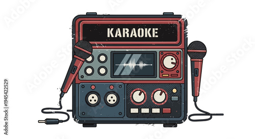Retro Karaoke Machine with Microphones and Sound Wave Display