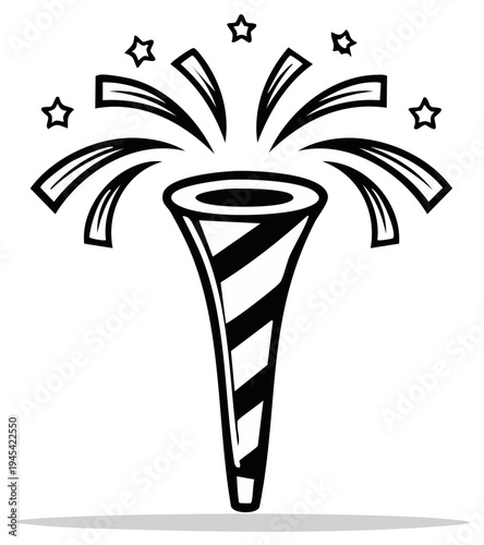 Joyful Celebration Party Popper Icon Bursting with Stars and Confetti Festive Graphic Design Element