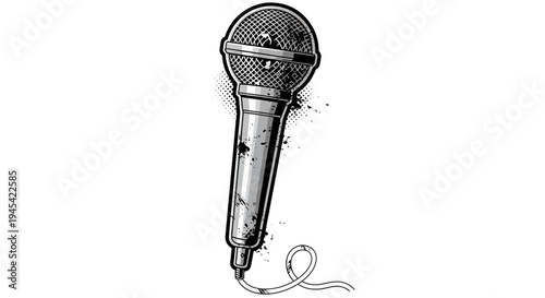 Retro microphone illustration, vintage audio equipment, graphic design