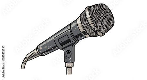 Retro microphone on stand, vintage audio equipment illustration