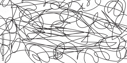 Abstract сhaotic texture. Monochrome wallpaper. Hand drawn dinamic scrawls. Black and white illustration