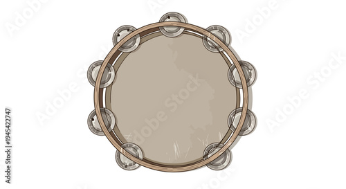 Tambourine musical instrument isolated on white background