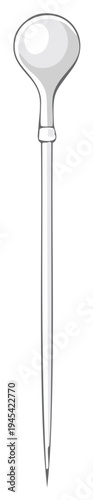 Elegant long stick pin illustration with a polished gray spherical head and sharp pointed tip