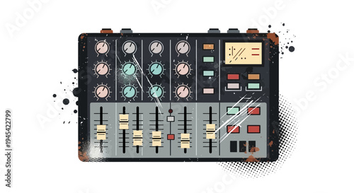 Vintage audio mixer with grunge elements