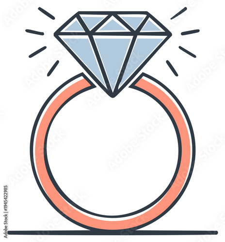 Elegant engagement ring illustration with diamond and shiny accents symbol of love