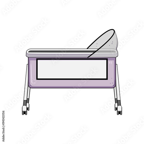 Infant bassinet cot featuring a contemporary design with wheels, offering a secure and portable sleeping solution for newborn babies in a nursery or home environment