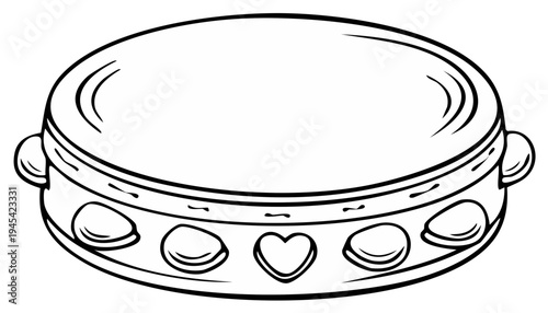 Musical Percussion Tambourine Instrument Outline Isolated White