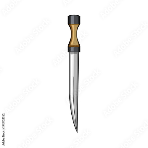 Dagger featuring a sharp blade and an hourglass shaped handle, representing concepts of weapon, danger, and self defense in a simplified cartoon style