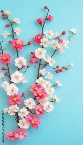 Delicate Light Cherry Blossoms and Pink Flowers Create a Calming and Festive Springtime Display
