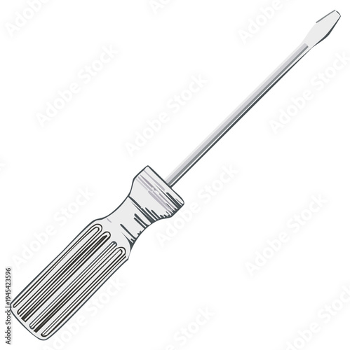 Vector illustration of a classic slotted flathead screwdriver hand tool for repair and construction