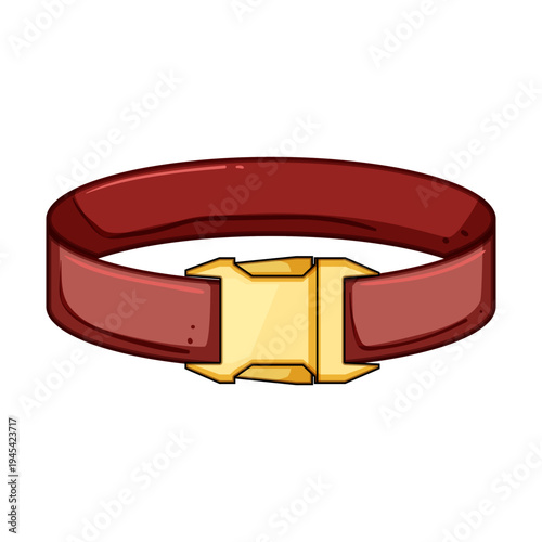 Pet collar with a golden snap buckle securely fastening around a neck, providing safety and identification for a domestic companion animal, depicted in an iconic cartoon style