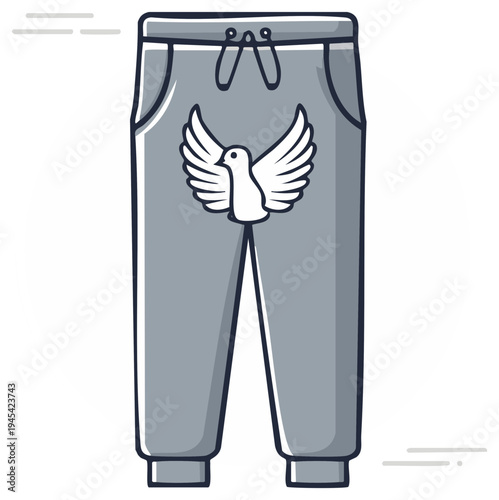 Gray Joggers with Dove Print Cute and Stylish Apparel for Relaxing at Home