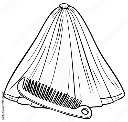 Silhouette illustration of a traditional conical hat and a comb