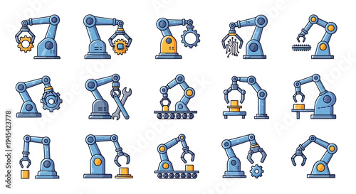 Robotic Arms in Various Industrial Positions.