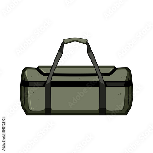 Green duffel bag providing a versatile carry solution for travel, sports, gym, or everyday essentials, featuring a cylindrical shape and robust handles for portability