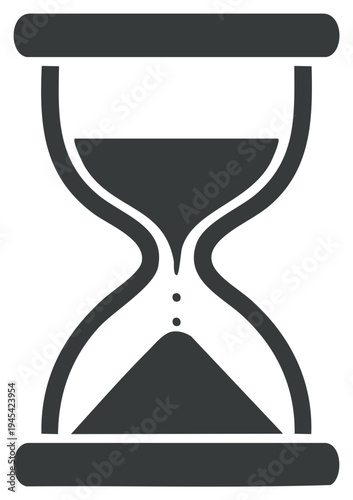 Dark gray hourglass icon with sand flowing representing time passing and deadlines