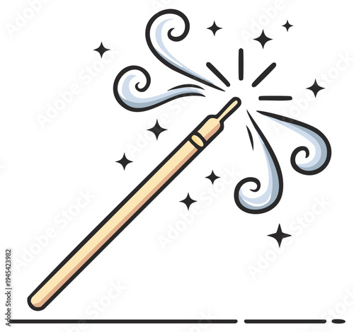 Magic Wand Conjuring Swirls and Stars Illustration