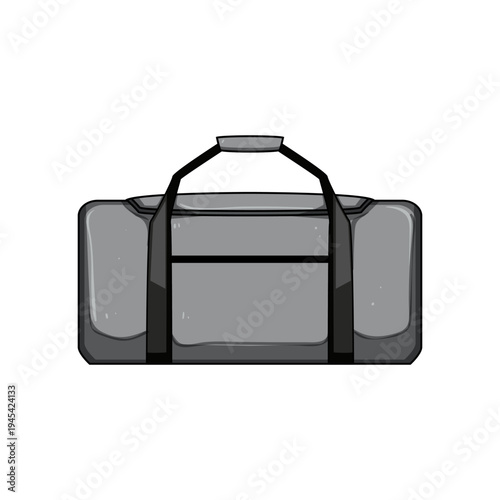 Grey duffel bag illustration showing a versatile accessory for transporting personal items, representing concepts of sport, fitness, gym activities, travel, and adventure with a clean, flat style