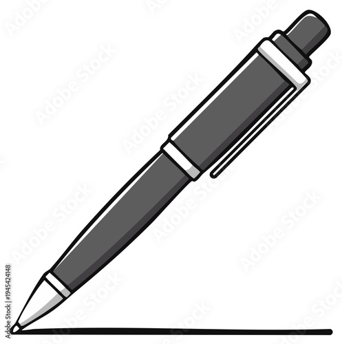 Classic Black Ballpoint Pen Drawing a Line on White