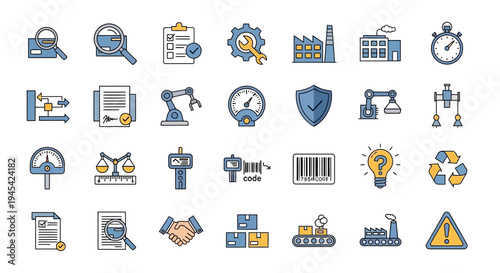 Collection of Various Industrial Icons and Symbols.