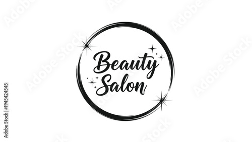 Elegant beauty salon logo design featuring a circular brush stroke frame with sparkling stars for professional hair and makeup studio branding identity.