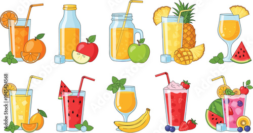 Tea Drinks Collection with avGreen Tea Black Tea Herbal Tea Matcha Milk Tea Iced Tea and Teapot Beverage Vector Set