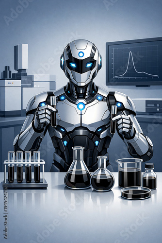 Vector Illustration of AI Robot Petroleum Geochemist working inside a modern petroleum laboratory