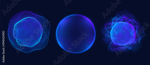 3d abstract sphere orb set from dots. Digital and globe pattern background. Particle hud net for world grid geometric and network vector tech concept. 
