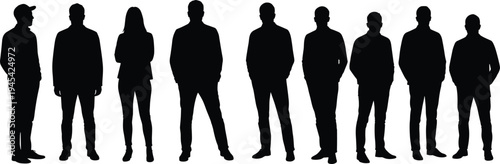 Silhouettes of diverse adults standing in a group, representing a mix of genders and styles, from casual to business attire