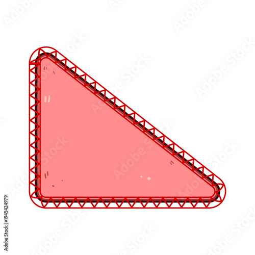Red triangular fabric patch with stitched decorative border, isolated on white, blank space for text or design, perfect as label, badge, banner or scrapbook embellishment