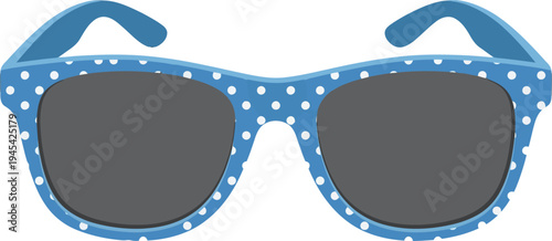Blue Polka Dot Sunglasses Vector | Playful Eyewear Flat Design | Stylish Dotted Frame Glasses Illustration