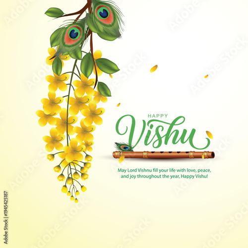 Happy Vishu greetings. April 14 Kerala festival with vishu flowers.abstract vector illustration design