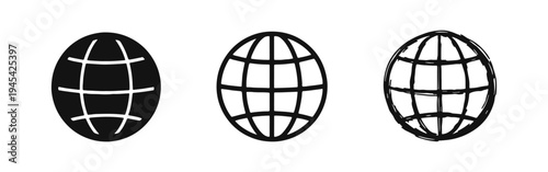 Globe Earth Grid Icon Set for Global Communication and World Map Concept