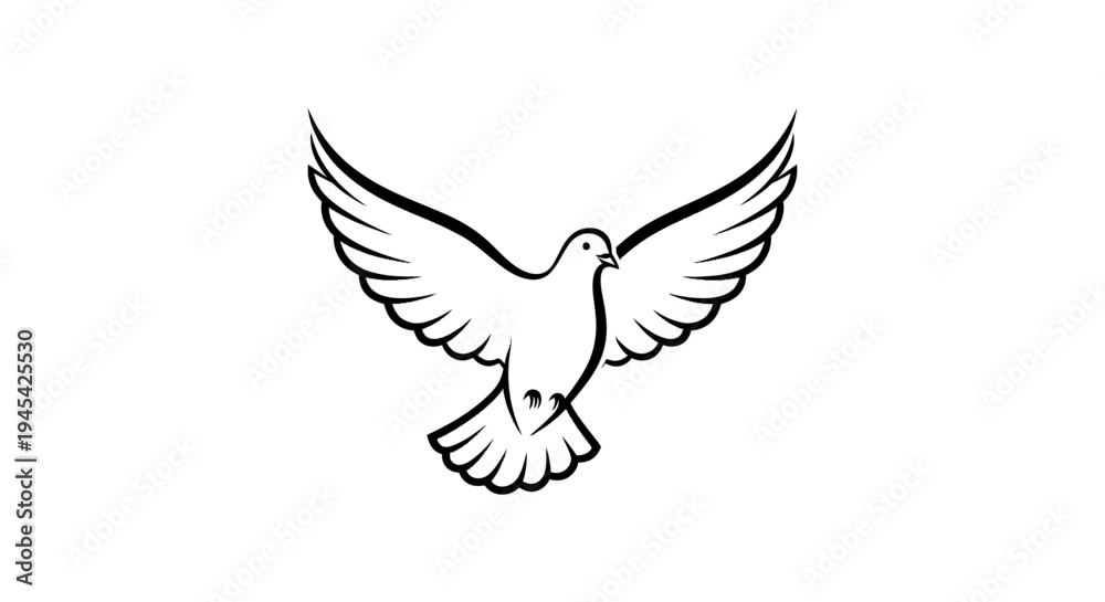 Obraz premium Flying white dove line art illustration, a powerful symbol of peace, freedom, hope, and purity, representing spirituality.
