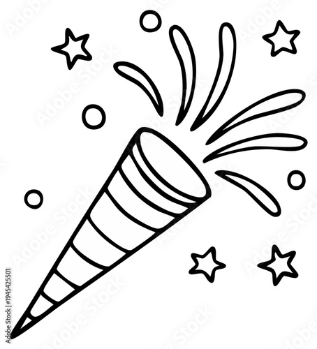 Party popper bursting with confetti and stars illustration