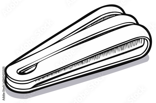 A hand-drawn illustration of a stapler remover, a tool used to remove staples, in black and white, detailed lines, and dramatic shadows