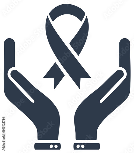 Hope awareness ribbon held in protecting hands representing health support