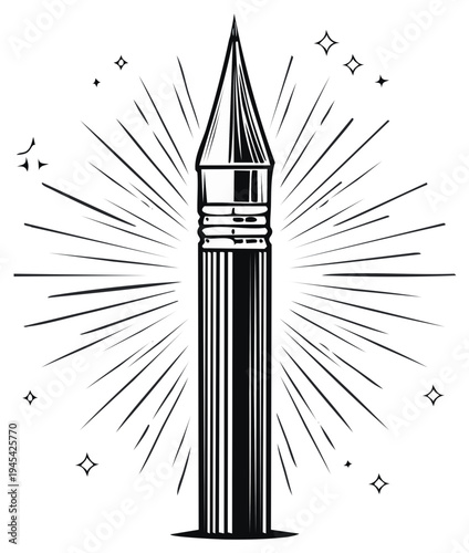 Retro art brush illustration with starburst and sparkle elements